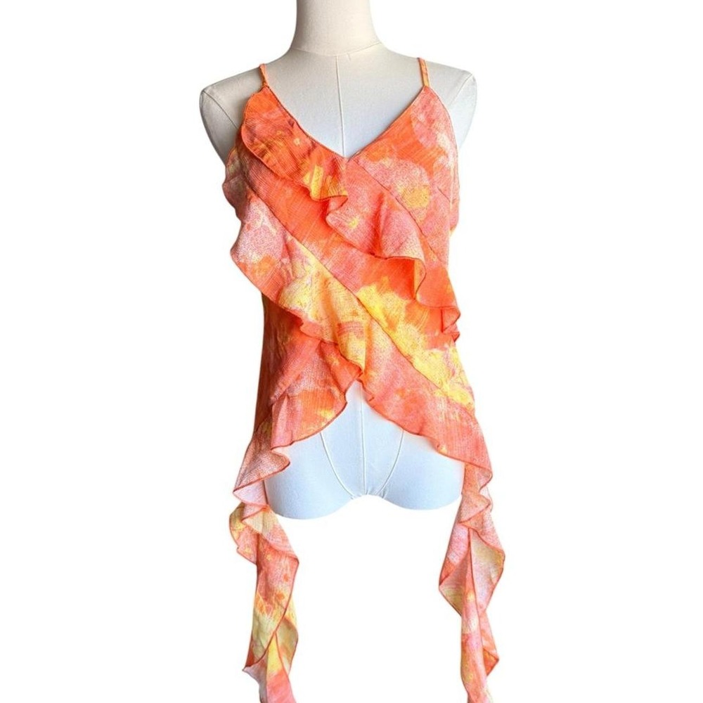 Orange & yellow tie-dye ruffle cami top